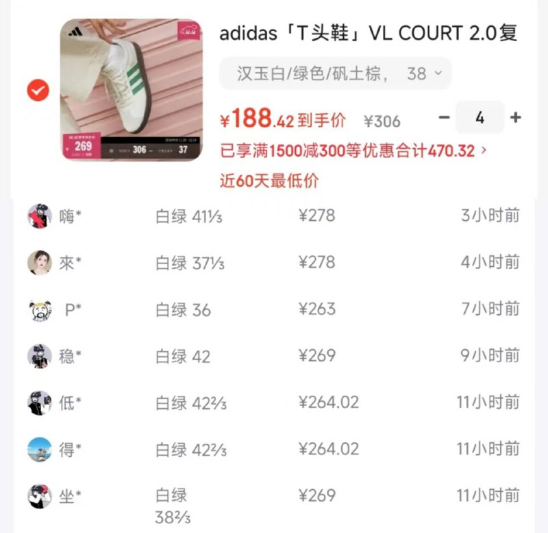阿迪T头鞋COURT 2.0购物金到手172 得物281拍4 
