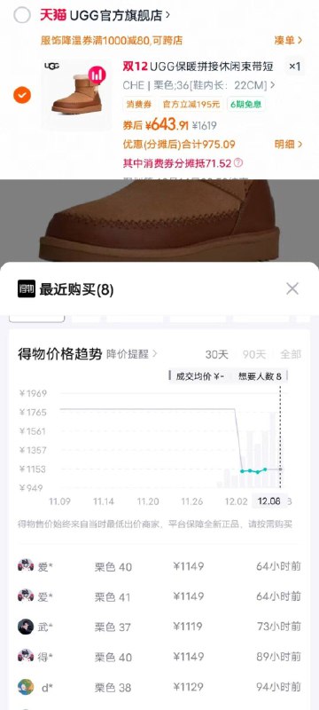 UGG叠加淘金币和消费券➕80服饰券到手 643得物1129拍18￥zsF8fuU4UPZ// CA1371凑11￥xTEBfuU4BLq// AC01/ CA1710